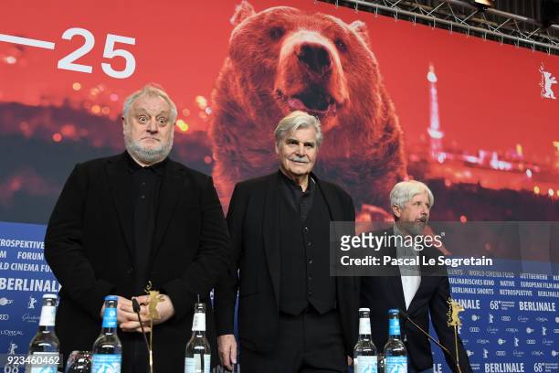 Martin Sulik, Peter Simonischek and Rudolf Biermann attend the 'The Interpreter' press conference during the 68th Berlinale International Film...