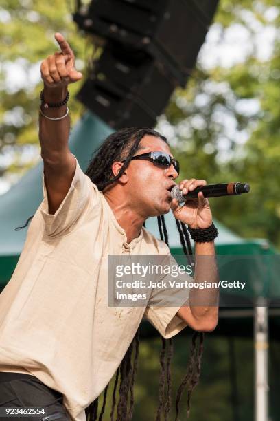 British singer and reggae DJ Apache Indian performs at Central Park SummerStage during the Basement Bhangra 20th Anniversary celebration, New York,...