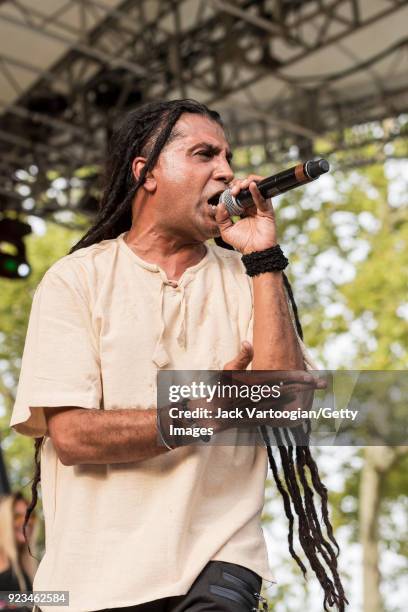 British singer and reggae DJ Apache Indian performs at Central Park SummerStage during the Basement Bhangra 20th Anniversary celebration, New York,...