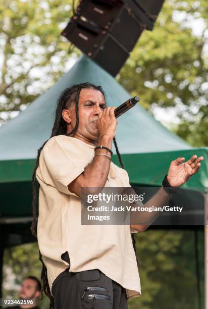 British singer and reggae DJ Apache Indian performs at Central Park SummerStage during the Basement Bhangra 20th Anniversary celebration, New York,...