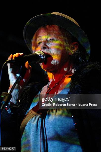 Gilly Smith on stage with The Gong Global Family in concert at Estragon on October 22, 2009 in Bologna, Italy.