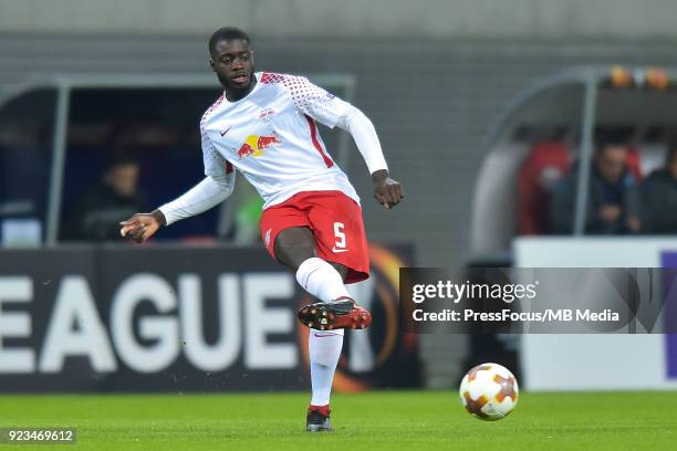 Dayot Upamecano of RB Leipzig during UEFA Europa League Round of 32 match between RB Leipzig and Napoli at the Red Bull Arena on February 22, 2018 in...