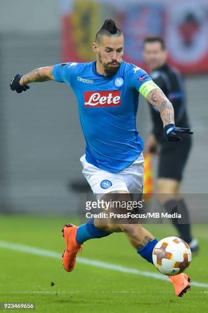 Marek Hamsik of Napoli during UEFA Europa League Round of 32 match between RB Leipzig and Napoli at the Red Bull Arena on February 22, 2018 in...