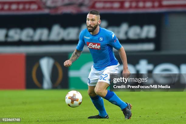 Lorenzo Tonelli of Napoli during UEFA Europa League Round of 32 match between RB Leipzig and Napoli at the Red Bull Arena on February 22, 2018 in...