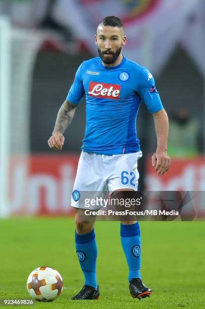 Lorenzo Tonelli of Napoli during UEFA Europa League Round of 32 match between RB Leipzig and Napoli at the Red Bull Arena on February 22, 2018 in...
