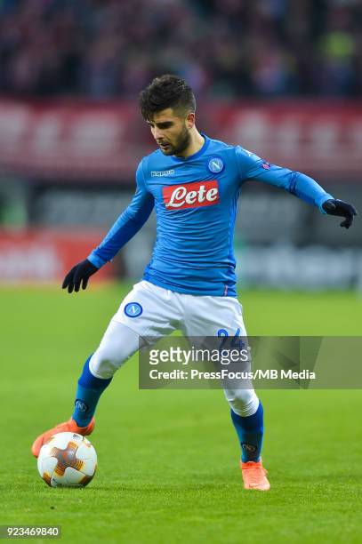 Lorenzo Insigne of Napoli during UEFA Europa League Round of 32 match between RB Leipzig and Napoli at the Red Bull Arena on February 22, 2018 in...
