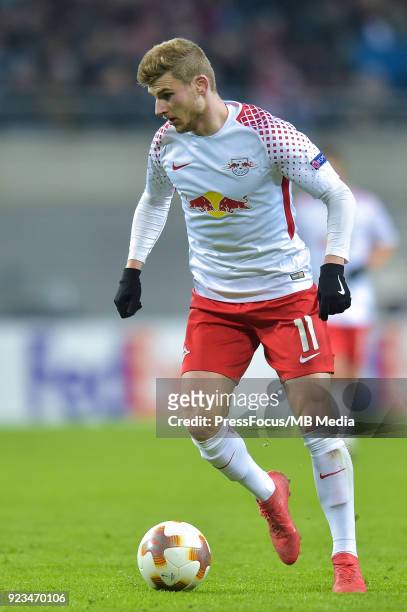 Timo Werner of RB Leipzig during UEFA Europa League Round of 32 match between RB Leipzig and Napoli at the Red Bull Arena on February 22, 2018 in...