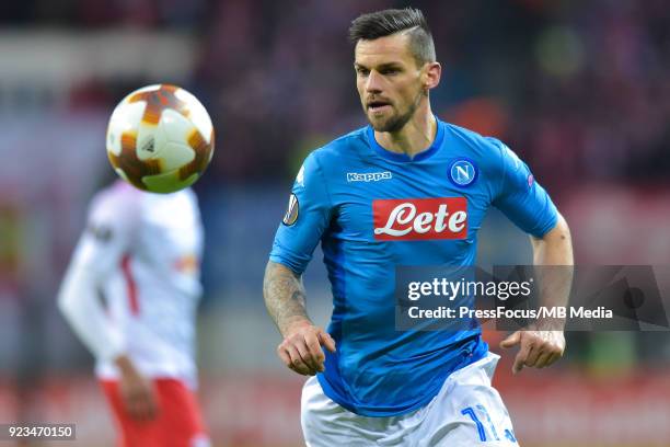 Christian Maggio of Napoli during UEFA Europa League Round of 32 match between RB Leipzig and Napoli at the Red Bull Arena on February 22, 2018 in...