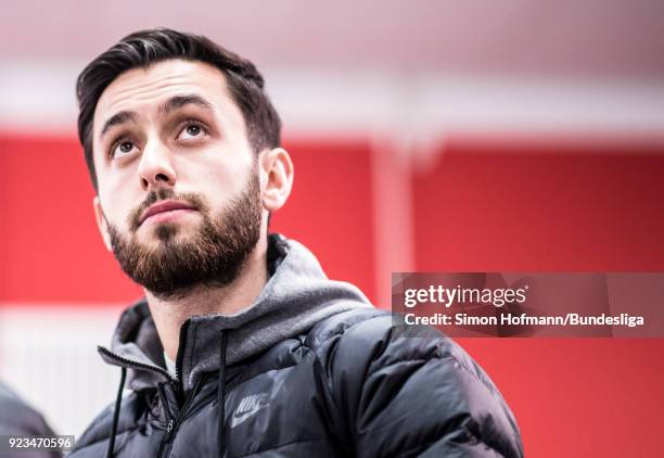 Yunus Malli of Wolfsburg looks on as he arrives in the tunnel prior to the Bundesliga match between 1. FSV Mainz 05 and VfL Wolfsburg at Opel Arena...