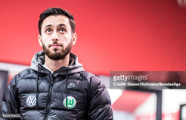 Yunus Malli of Wolfsburg looks on as he arrives in the tunnel prior to the Bundesliga match between 1. FSV Mainz 05 and VfL Wolfsburg at Opel Arena...