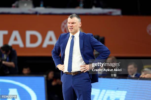 Sarunas Jasikevicius, Head Coach of Zalgiris Kaunas in action during the 2017/2018 Turkish Airlines EuroLeague Regular Season Round 23 game between...