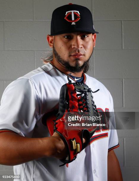 Gabriel Moya of the Minnesota Twins poses for a portrait on February 21, 2018 at Hammond Field in Ft. Myers, Florida.