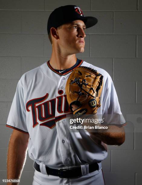 Aaron Slegers of the Minnesota Twins poses for a portrait on February 21, 2018 at Hammond Field in Ft. Myers, Florida.