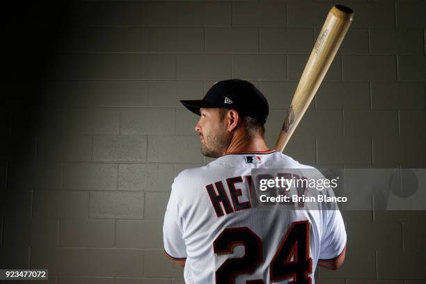 Chris Heisey of the Minnesota Twins poses for a portrait on February 21, 2018 at Hammond Field in Ft. Myers, Florida.