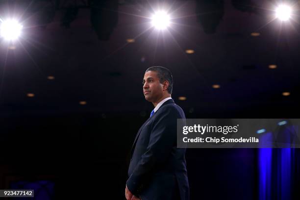 Federal Communication Commission Chairman Ajit Pai arrives at the Conservative Political Action Conference at the Gaylord National Resort and...