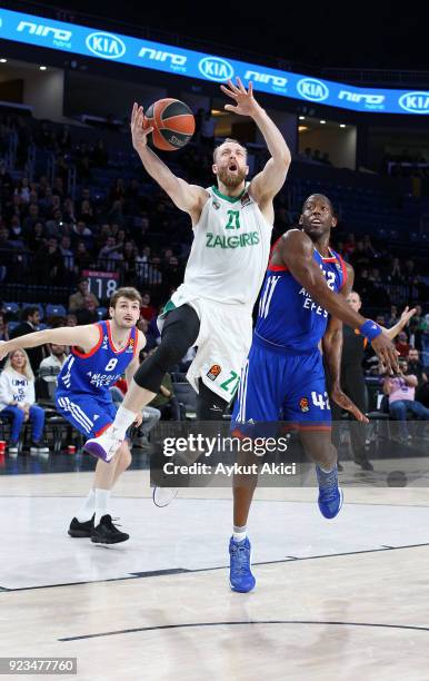 Arturas Milaknis, #21 of Zalgiris Kaunas in action during the 2017/2018 Turkish Airlines EuroLeague Regular Season Round 23 game between Anadolu Efes...