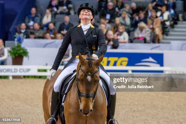 German equestrian Isabell Werth on Emilio saw herself beaten by Denmark's Cathrine Dufour as she places second in the FEI World Cup Dressage...