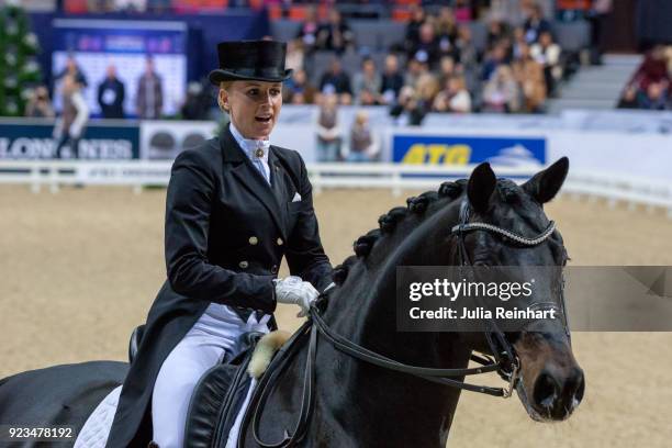 German equestrian Jessica von Bredow-Werndl on Unee BB retired from the FEI World Cup Dressage freestyle competition during the Gothenburg Horse Show...