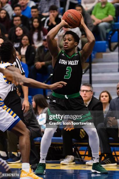 Utah Valley Wolverines guard Brandon Randolph looks to pass the ball during the game between the Utah Valley Wolverines and the Cal State Bakersfield...