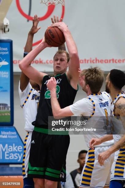 Utah Valley Wolverines forward Isaac Neilson fights for a rebound during the game between the Utah Valley Wolverines and the Cal State Bakersfield...