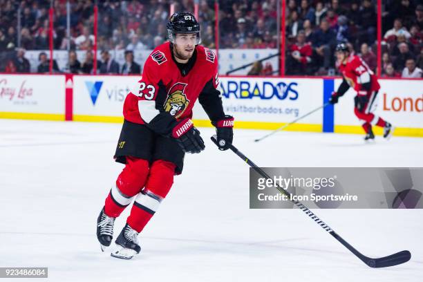 Ottawa Senators Center Nick Shore applies pressure with forecheck during second period National Hockey League action between the Tampa Bay Lightning...