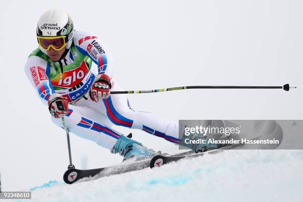 Steve Missillier of France competes in the Men's giant slalom event of the Men's Alpine Skiing FIS World Cup at the Rettenbachgletscher on October...