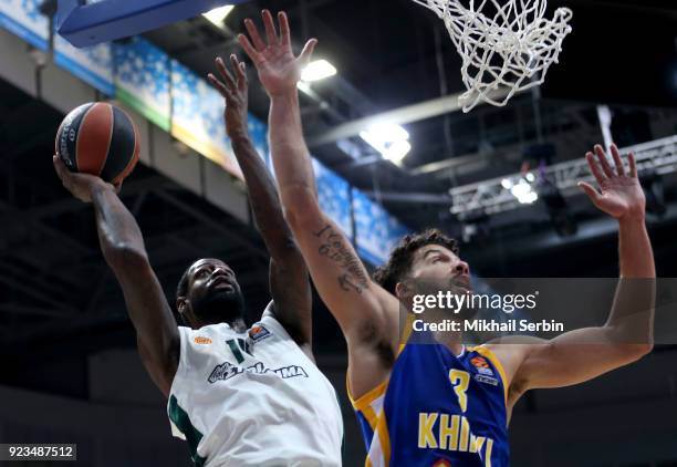 James Gist, #14 of Panathinaikos Superfoods Athens competes with Anthony Gill, #13 of Khimki Moscow Region in action during the 2017/2018 Turkish...