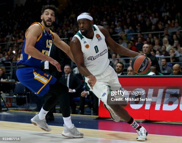 Chris Singleton, #0 of Panathinaikos Superfoods Athens competes with Anthony Gill, #13 of Khimki Moscow Region in action during the 2017/2018 Turkish...