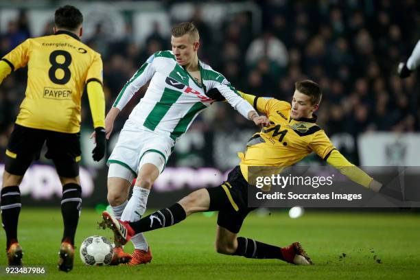 Samir Memisevic of FC Groningen, Lucas Schoofs of NAC Breda during the Dutch Eredivisie match between FC Groningen v NAC Breda at the NoordLease...