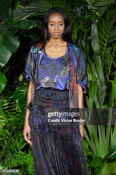 Model walks the runway at the Vionnet show during Milan Fashion Week Fall/Winter 2018/19 on February 23, 2018 in Milan, Italy.