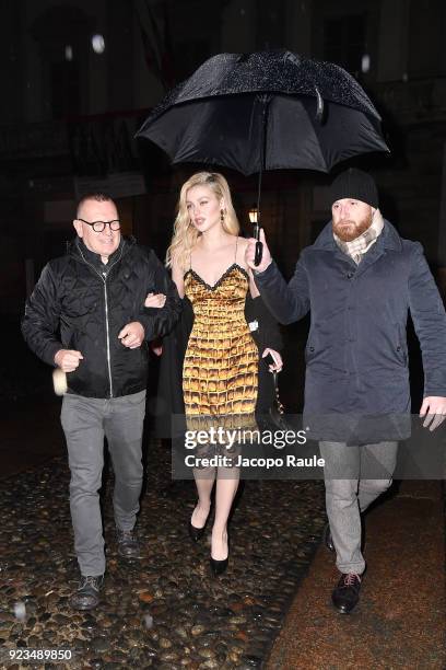 Nicola Peltz arrives at the Versace show during Milan Fashion Week Fall/Winter 2018/19 on February 23, 2018 in Milan, Italy.