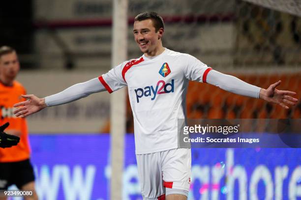 Andrija Novakovich of Telstar celebrates 5-0 during the Dutch Jupiler League match between Telstar v FC Volendam at the Rabobank IJmond Stadium on...