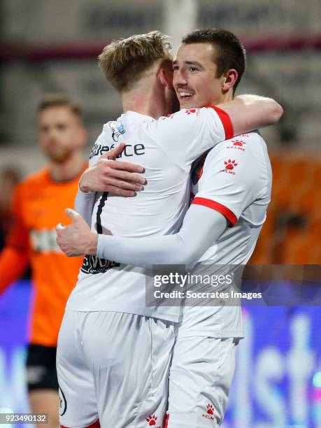 Andrija Novakovich of Telstar celebrates 5-0 with Melvin Platje of Telstar during the Dutch Jupiler League match between Telstar v FC Volendam at the...