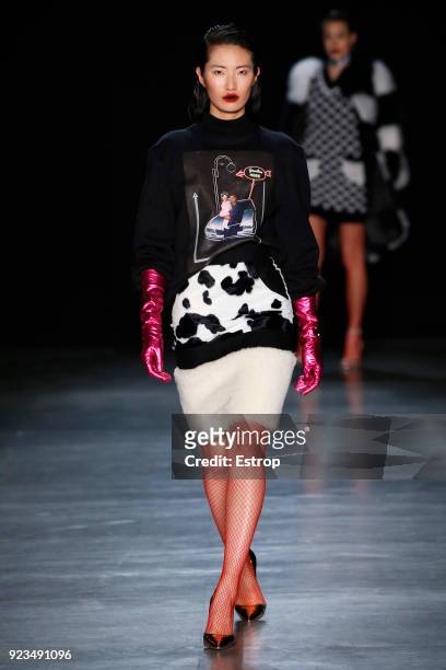Model walks the runway at the Daizy Shely show during Milan Fashion Week Fall/Winter 2018/19 on February 22, 2018 in Milan, Italy.