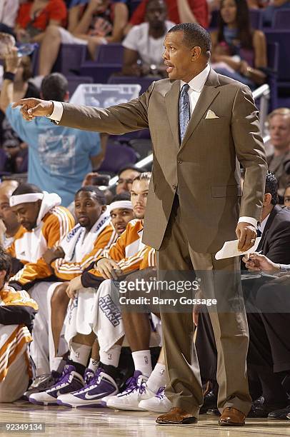 Head Coach Eddie Jordan of the Philadelphia 76ers watches from the sidelines during the preseason game against the Phoenix Suns on October 16, 2009...
