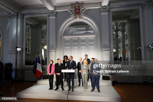 French Prime Minister Edouard Philippe flanked by members of the government, French Defence Minister Florence Parly, French Interior Minister Gerard...