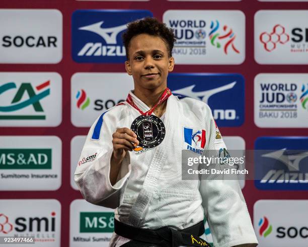 Under 52kg silver medallist, Amandine Buchard of France, during the 2018 Paris Grand Slam at the Accorhotels Arena on February 10, 2018 in Bercy,...