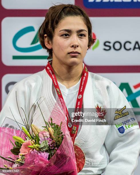 Under 57kg gold medallist, Christa Deguchi of Canada during the 2018 Paris Grand Slam at the Accorhotels Arena on February 10, 2018 in Bercy, France.