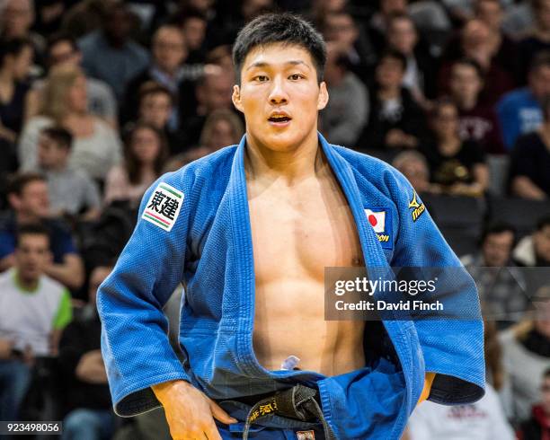 Sotaro Fujiwara of Japan won his first round contest by a wazari on his way to the u81kg gold medal during the 2018 Paris Grand Slam at the...