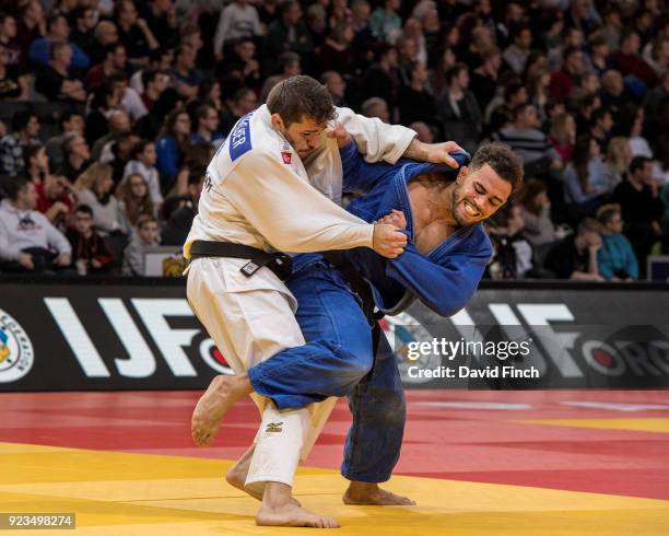 Joao Martinho of Portugal attacks Victor Penalber of Brazil but eventually lost their u81kg contest by an ippon to Penalber during the 2018 Paris...