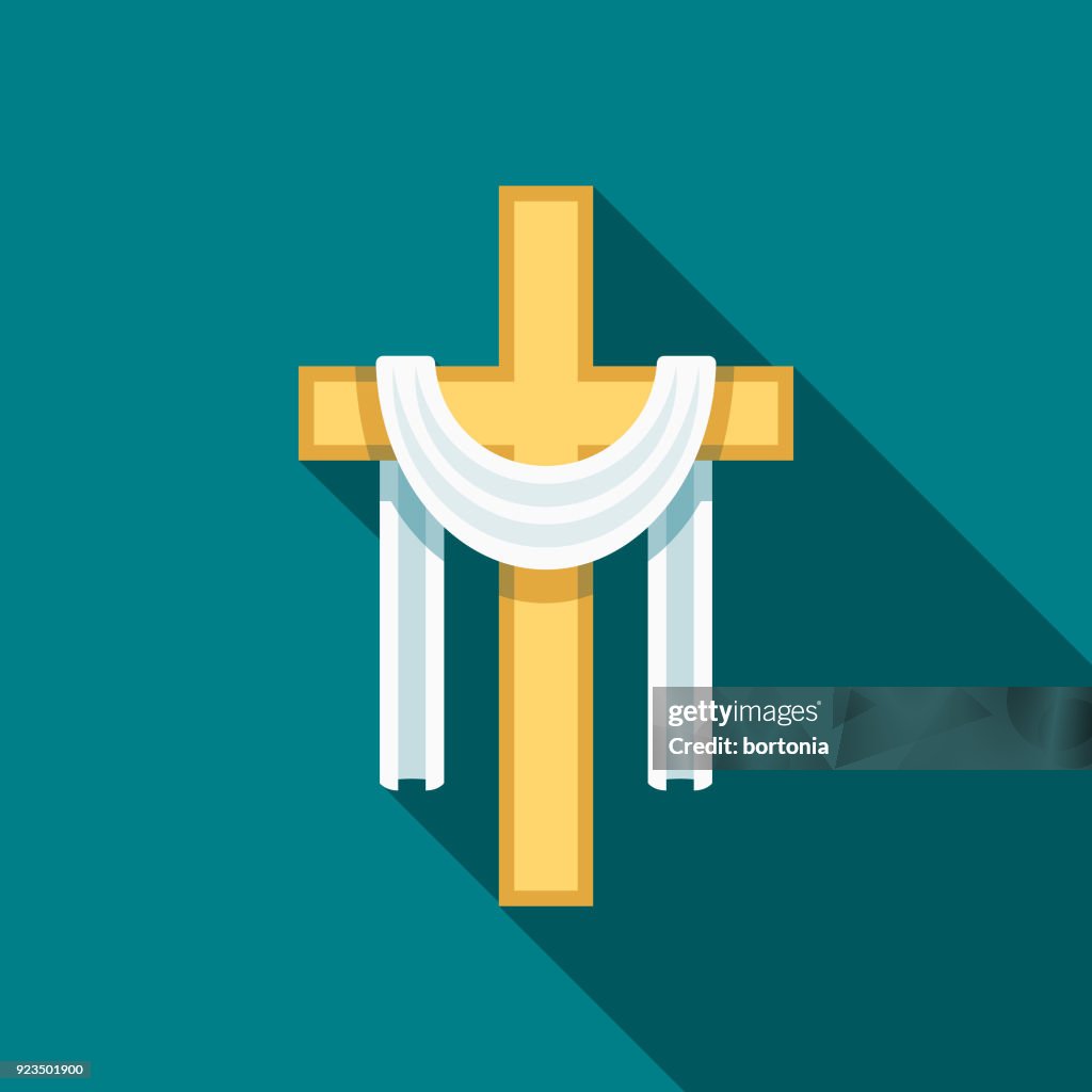 Cross Flat Design Easter Icon with Side Shadow