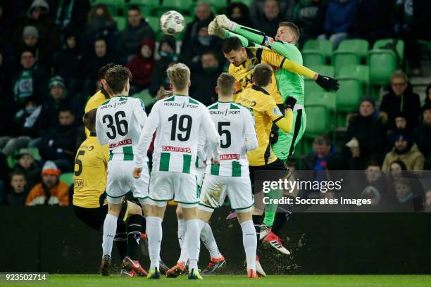 Sergio Padt of FC Groningen during the Dutch Eredivisie match between FC Groningen v NAC Breda at the NoordLease Stadium on February 23, 2018 in...