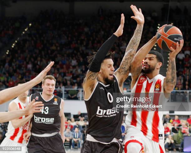 James Feldeine, #14 of Crvena Zvezda mts Belgrade competes with Daniel Hackett, #0 of Brose Bamberg in action during the 2017/2018 Turkish Airlines...