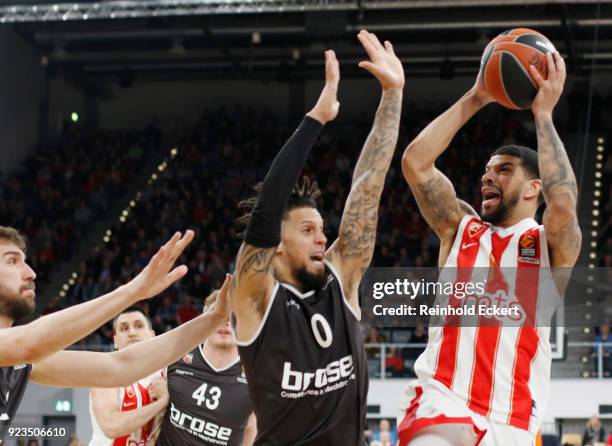 James Feldeine, #14 of Crvena Zvezda mts Belgrade competes with Daniel Hackett, #0 of Brose Bamberg in action during the 2017/2018 Turkish Airlines...