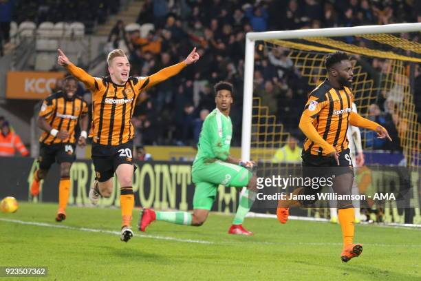 Nouha Dicko of Hull City celebrates after scoring a goal to make it 1-0 during the Sky Bet Championship match between Hull City and Sheffield United...