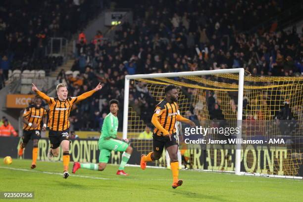 Nouha Dicko of Hull City celebrates after scoring a goal to make it 1-0 during the Sky Bet Championship match between Hull City and Sheffield United...