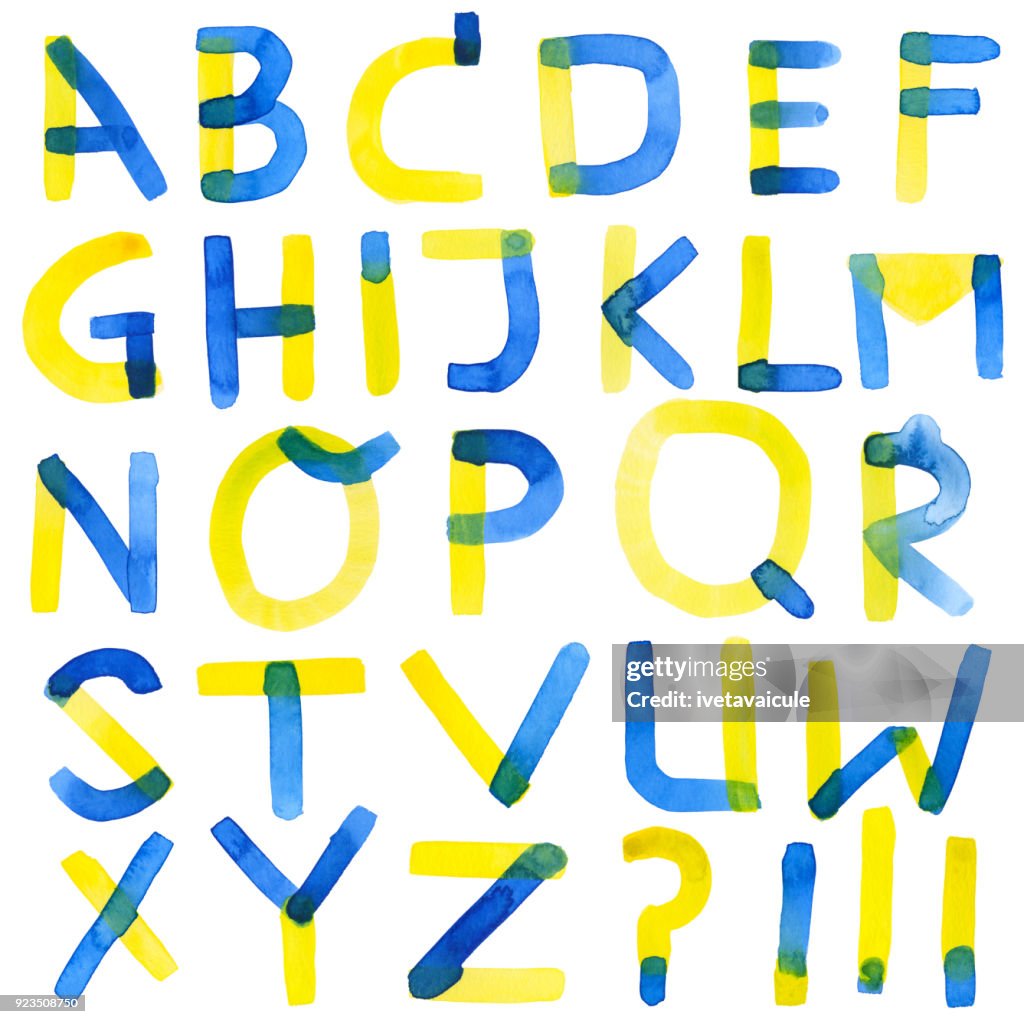 Blue Red Yellow Lettering Blue And Yellow Watercolour Alphabet Letters High-Res Vector Graphic ...