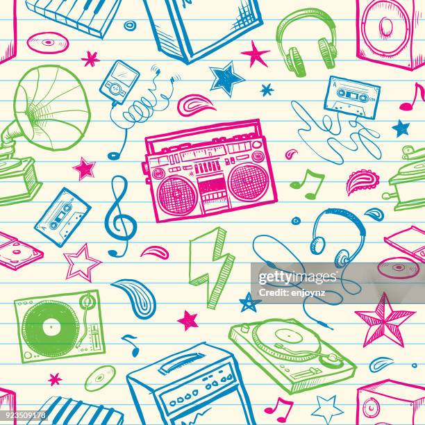 illustrazioni stock, clip art, cartoni animati e icone di tendenza di sottofondo musicale retrò - scarabocchio motivo ornamentale