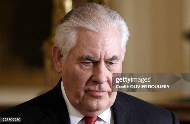 Secretary of State Rex Tillerson attends a joint press conference between US President Donald Trump and Prime Minister Malcolm Turnbull of Australia,...