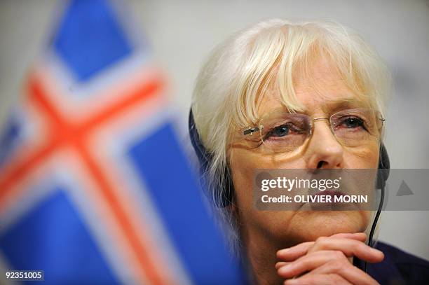 Iceland's Prime Minister Jóhanna Sigurdardottir attends press conference during the Nordic and Baltic Council in Stockholm October 26, 2009. AFP...